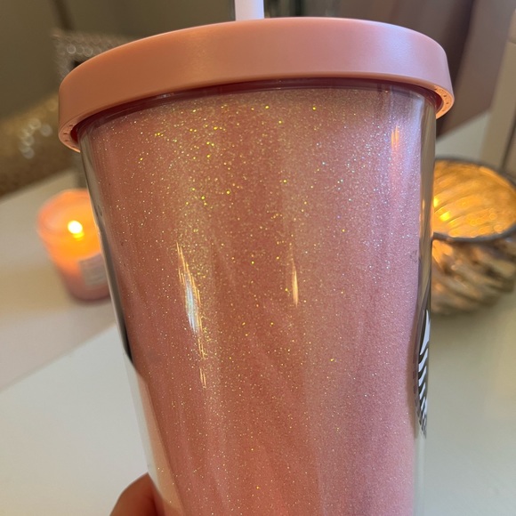 Starbucks 16 oz Light Pink Glitter Cold Beverage Tumbler. Excellent Condition - Picture 4 of 9